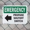 Signmission Propane Shutoff Switch (Left Arrow) With Symbol, 14 in W x Rectangle, Plastic OS-2PACK-EM-P-1014-L-10414 - alternate 5